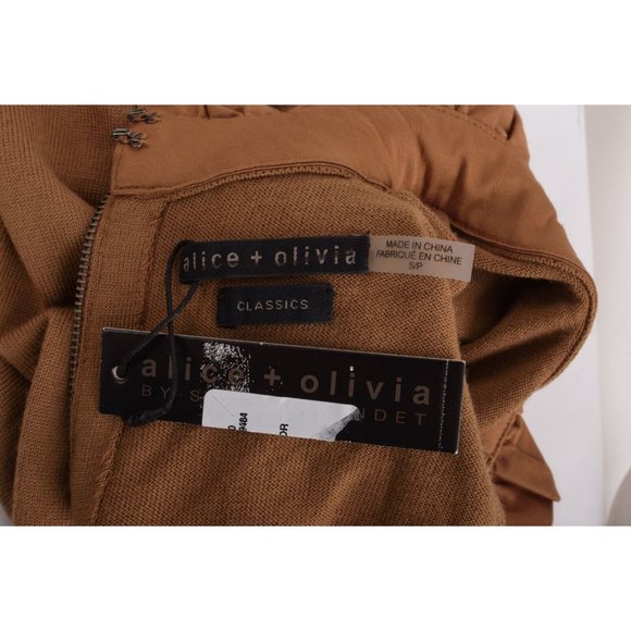 Alice & Olivia Womans Knit Sweater Top Shirt Size S Puff Sleeve Camel Brown NWT - Picture 6 of 7
